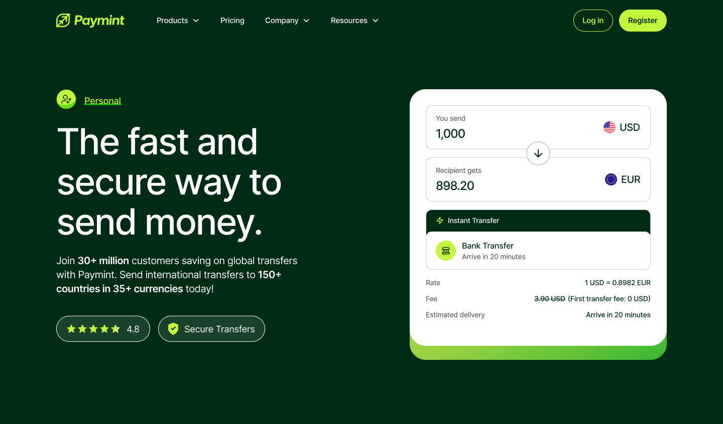 SwiftSend fintech landing with pricing cards